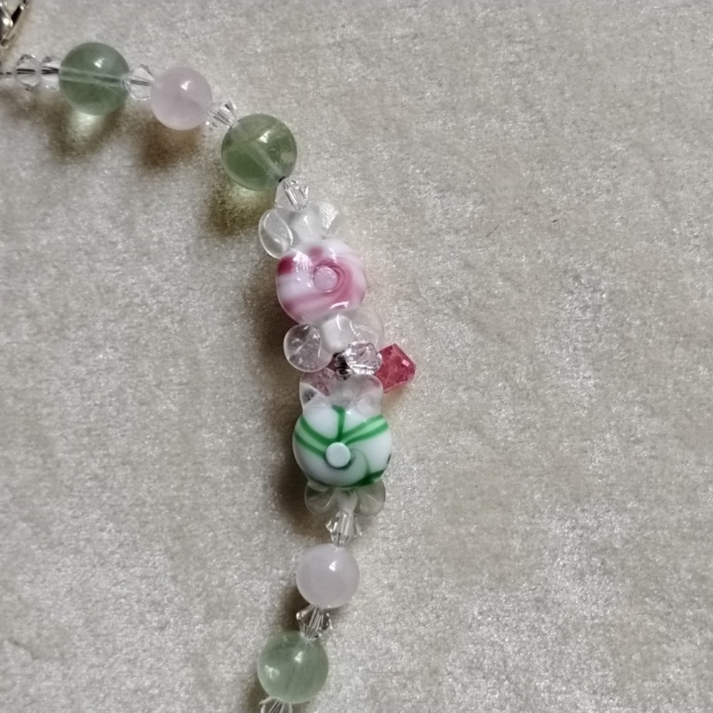 🩷HAND CRAFTED LAMP WORK CANDY SHAPED BEADS WITH SWAROVSKI CRYSTALS &FLUORITE🩷 - Picture 5 of 6